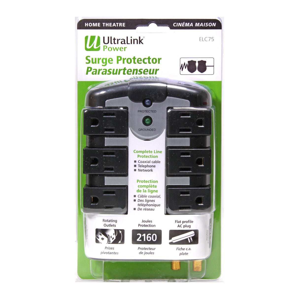 Ultralink ELC75 Surge Protector - 6 Rotating Outlets