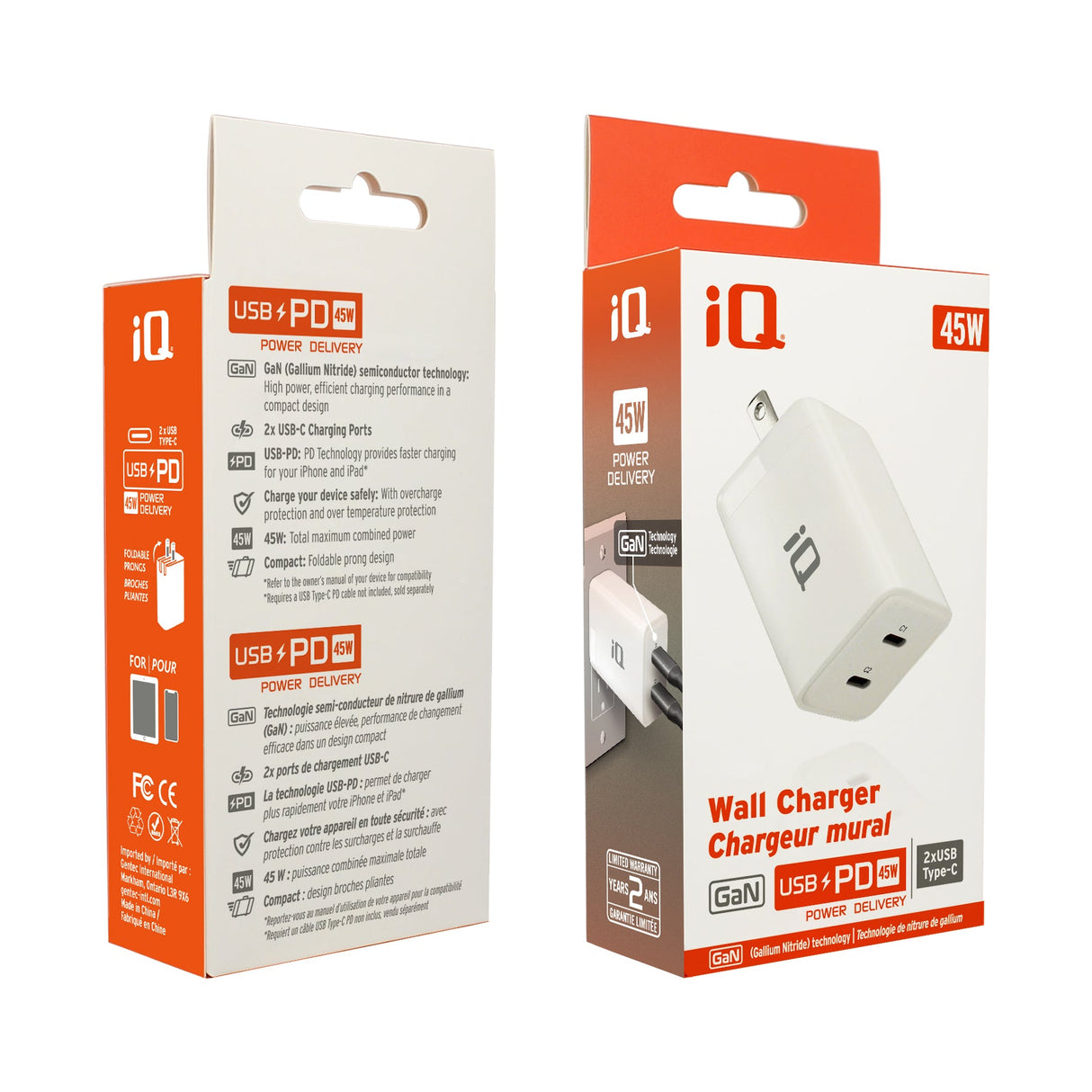 iQ USB PD 45W Wall Charger with Dual Type C