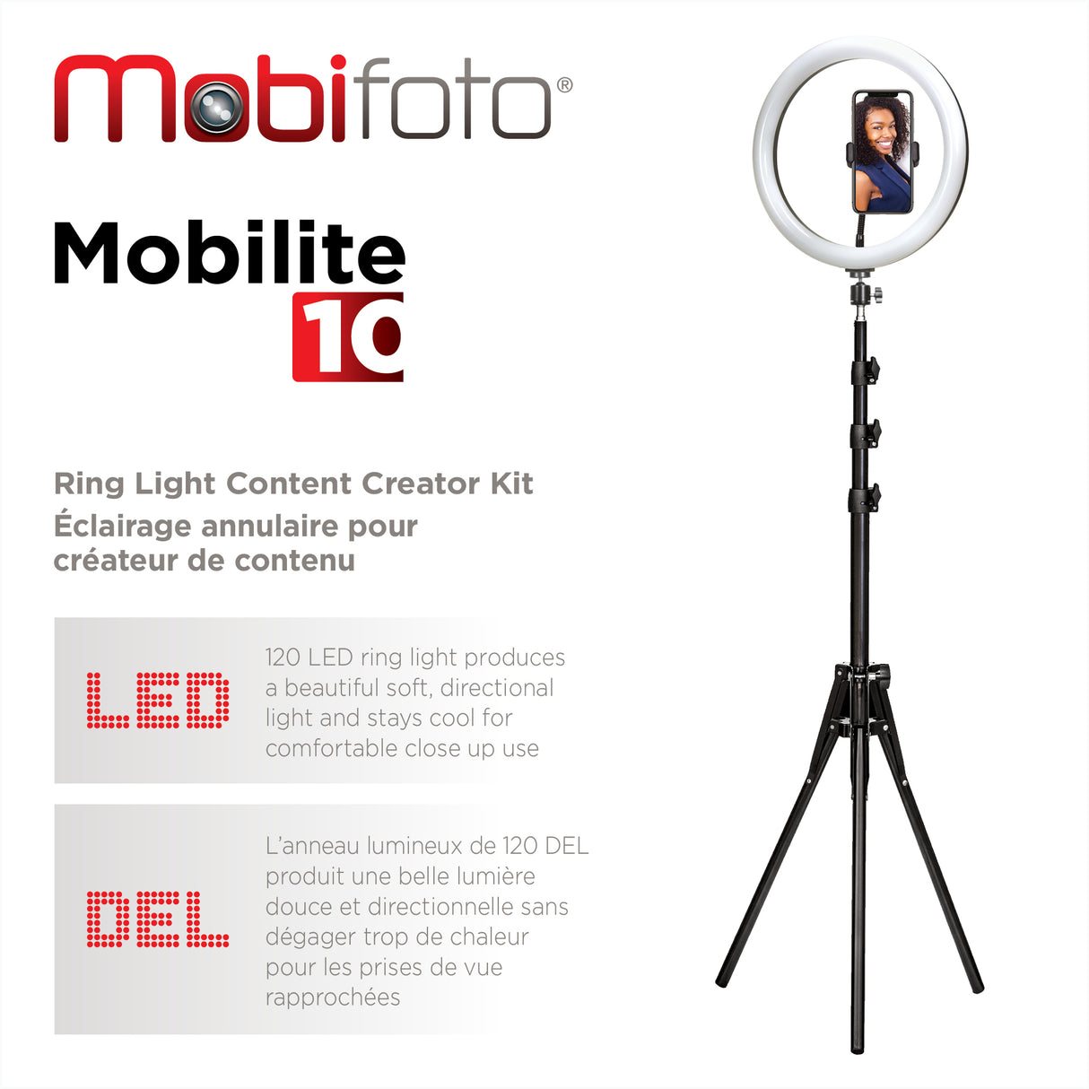 Mobifoto Mobilite 10" LED Ring Light Content Creator Kit with Compact Light Stand