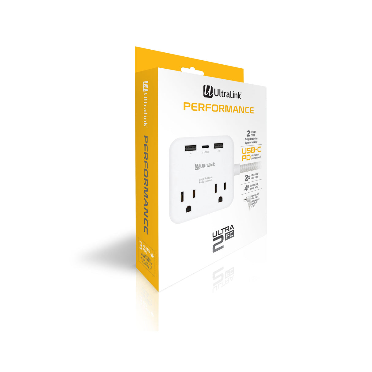 Ultralink Performance Surge Protector 2 AC Outlet + 3 USB