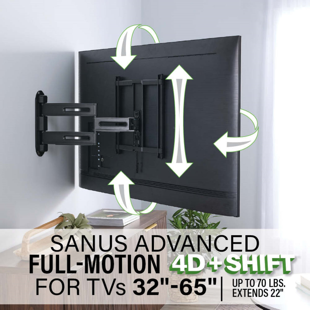 Sanus Advanced Full Motion 4D Shift TV Wall Mount for TVs 32"-65"