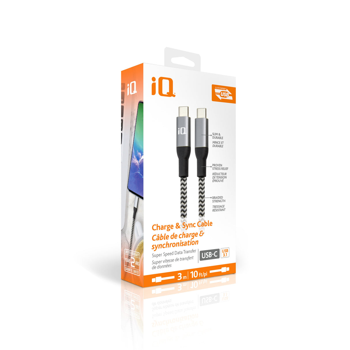 iQ USB Type-C to Type-C Cable - Braided - 3m/10ft