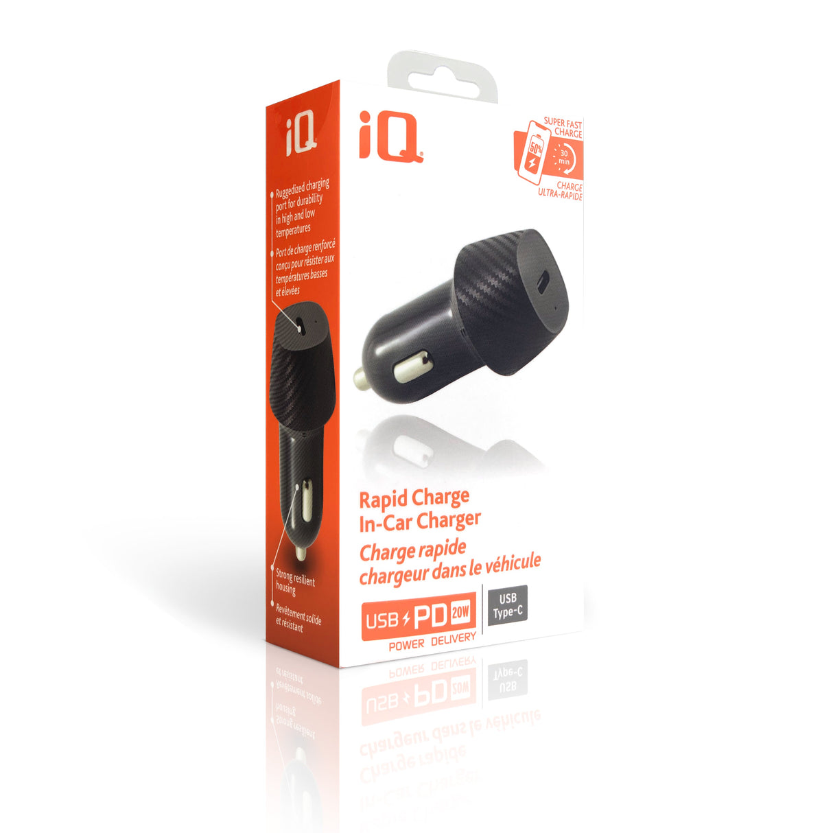 iQ USB-C PD 20W Rapid Charge In-Car Charger - Black