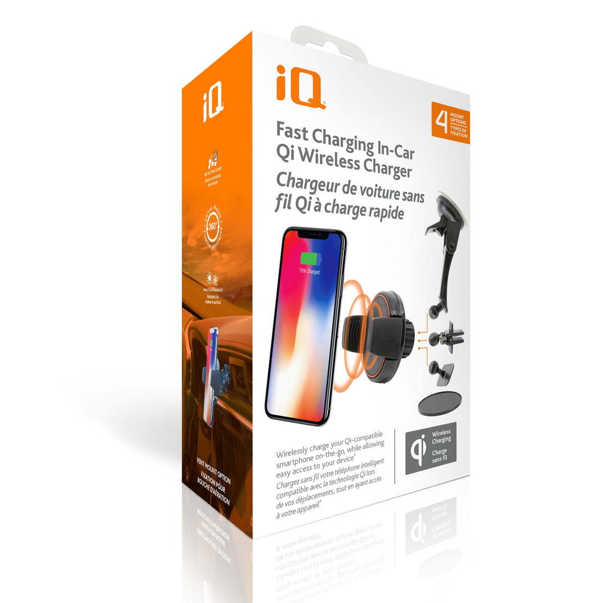 iQ Fast Charging Qi Wireless Charging 4-in-1 Car Mount