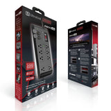 UltraLink Noir: Multimedia Surge Protector - 8 Outlets - 4 USB