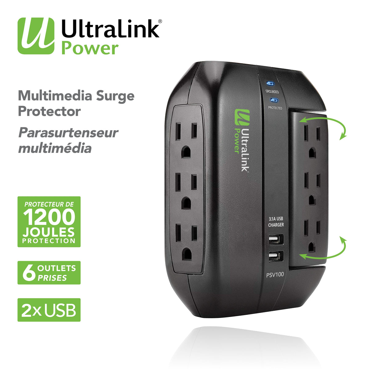 Ultralink Power: 6 Outlet 2 USB 3.1A Surge Protector