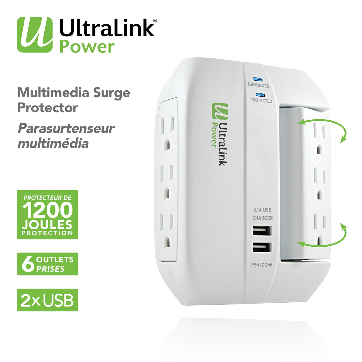 Ultralink Power: 6 Outlet 2 USB 3.1A Surge Protector