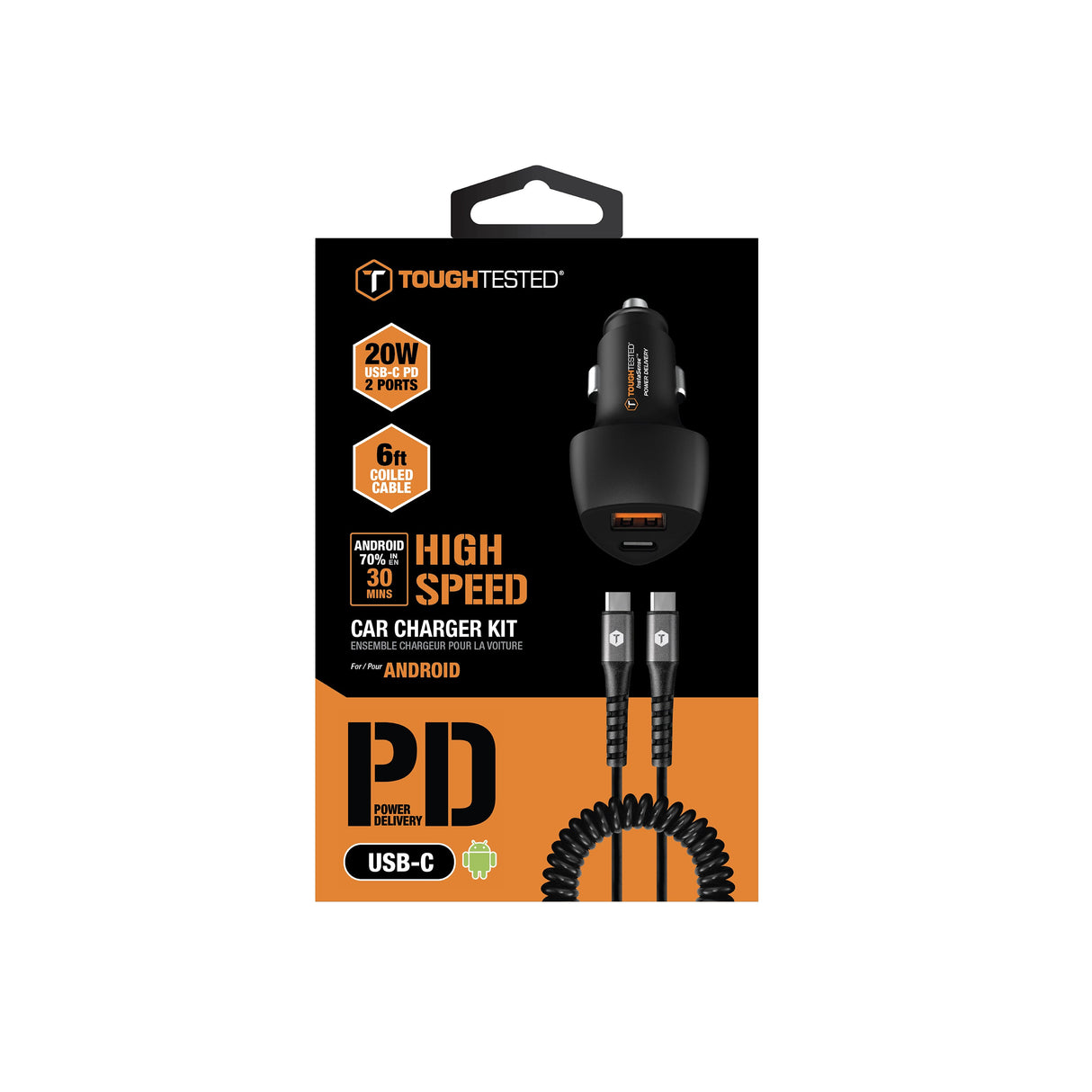 ToughTested 20w PD Type-C Car Charging Kit with 6ft USB-C Cable