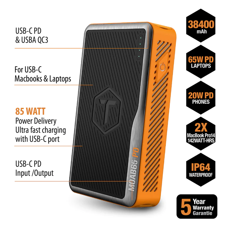 ToughTested MOAB65 PD Power Bank 38400mAh